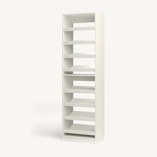 Shoe Storage over Shoe Storage reach-in closet module, 16" deep with an open front. 24" wide in Classic White with chrome hardware